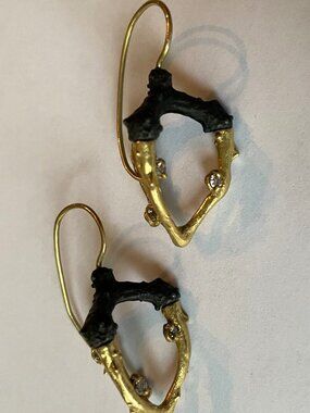 SARAH GRAHAM Radiolarian Earrings 18 KARAT GOLD, Oxidized Cobalt Chrome.